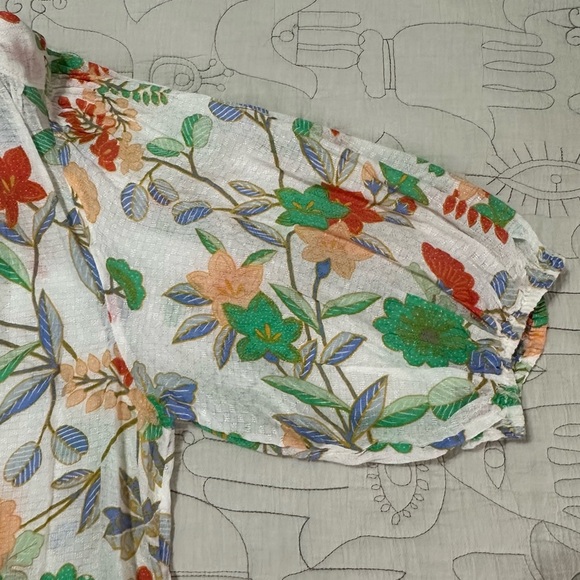 NWT Maeve Kalapana Blouse 12 Floral Balloon Cream Short Sleeves Button Down - Picture 8 of 14